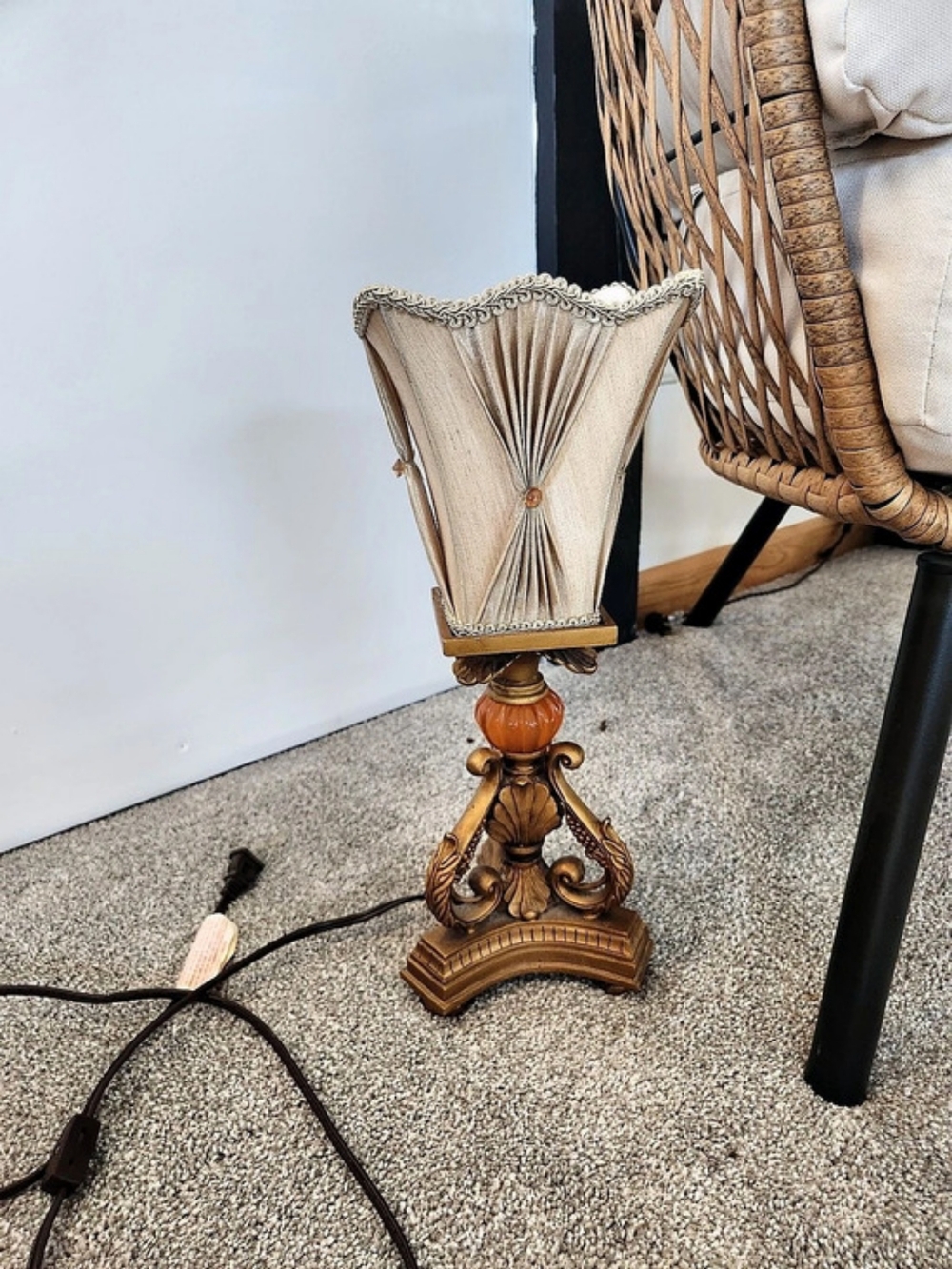 Vintage Gold and Amber Accent Lamp with Pleated Shade